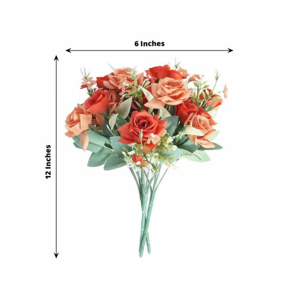 Artificial Rose |   4 Bushes 12″ Terracotta (Rust) Real Touch Artificial Silk Rose Flower Bouquet, Faux Bridal Flowers Artificial Flowers & Greens Artificial Rose