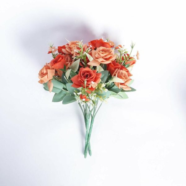 Artificial Rose |   4 Bushes 12″ Terracotta (Rust) Real Touch Artificial Silk Rose Flower Bouquet, Faux Bridal Flowers Artificial Flowers & Greens Artificial Rose