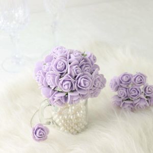 Artificial Rose |   48 Roses 1″ Lavender Lilac Real Touch Artificial DIY Foam Rose Flowers With Stem, Craft Rose Buds Artificial Flowers & Greens Artificial Rose