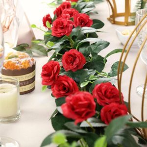 Artificial Rose |   6ft 20 Red Artificial Silk Roses Flower Garland, Hanging Vine Artificial Flowers & Greens Artificial Rose