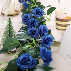 Artificial Rose |   6ft 20 Royal Blue Artificial Silk Roses Flower Garland, Hanging Vine Artificial Flowers & Greens Artificial Rose