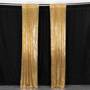 Backdrop Curtains |   2 Pack Gold Sequin Event Curtain Drapes with Rod Pockets, Seamless Backdrop Event Panels – 8ftx2ft Backdrop Curtains Backdrop Curtains