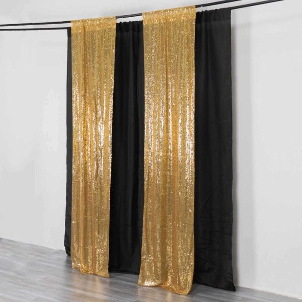 Backdrop Curtains |   2 Pack Gold Sequin Event Curtain Drapes with Rod Pockets, Seamless Backdrop Event Panels – 8ftx2ft Backdrop Curtains Backdrop Curtains