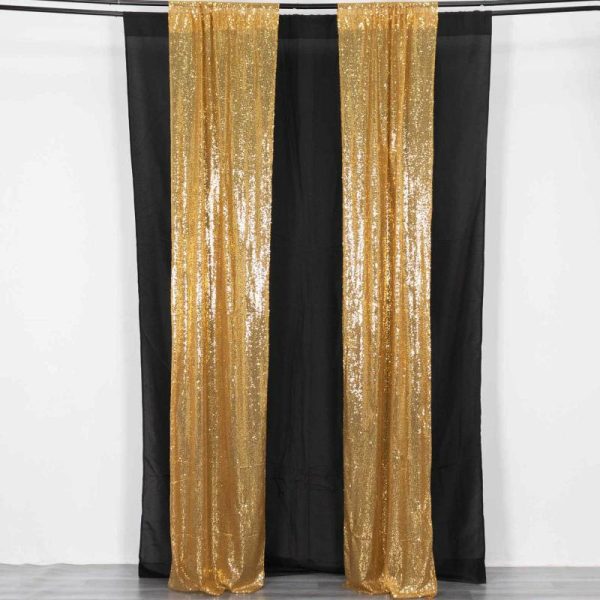 Backdrop Curtains |   2 Pack Gold Sequin Event Curtain Drapes with Rod Pockets, Seamless Backdrop Event Panels – 8ftx2ft Backdrop Curtains Backdrop Curtains