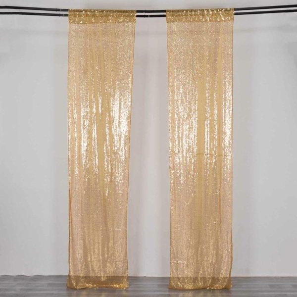 Backdrop Curtains |   2 Pack Gold Sequin Event Curtain Drapes with Rod Pockets, Seamless Backdrop Event Panels – 8ftx2ft Backdrop Curtains Backdrop Curtains