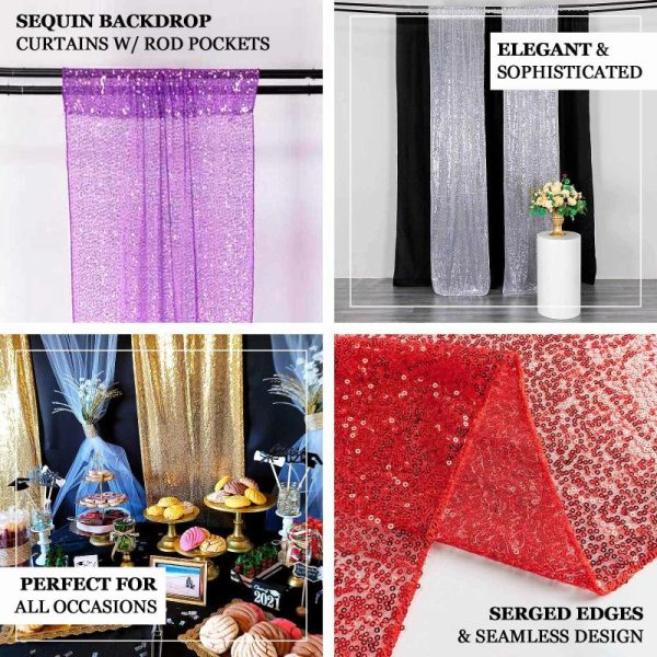 Backdrop Curtains |   2 Pack Gold Sequin Event Curtain Drapes with Rod Pockets, Seamless Backdrop Event Panels – 8ftx2ft Backdrop Curtains Backdrop Curtains