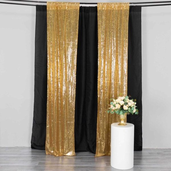 Backdrop Curtains |   2 Pack Gold Sequin Event Curtain Drapes with Rod Pockets, Seamless Backdrop Event Panels – 8ftx2ft Backdrop Curtains Backdrop Curtains