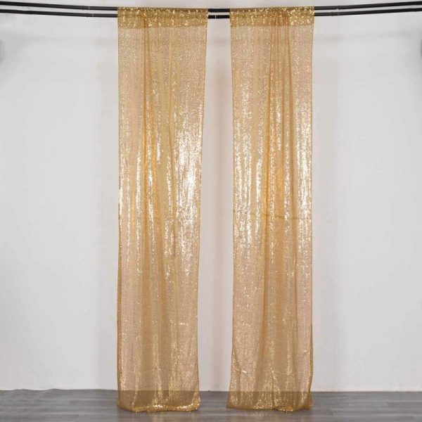 Backdrop Curtains |   2 Pack Gold Sequin Event Curtain Drapes with Rod Pockets, Seamless Backdrop Event Panels – 8ftx2ft Backdrop Curtains Backdrop Curtains