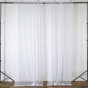 Backdrop Curtains |   2 Pack White Fire Retardant Event Curtain Drapes in Sheer Floral Lace, 5ftx10ft Divider Backdrop Event Panels with Rod Pockets Backdrop Stand Ceiling Drapes Backdrop Curtains