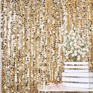 Backdrop Curtains |   8ftx8ft Gold Big Payette Sequin Event Curtain Drapes, Backdrop Event Panel Backdrop Curtains Backdrop Curtains