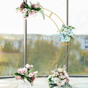 Backdrop Stand |   7.5ft Gold Metal Half Crescent Moon Wedding Arbor Frame, Curved Design Arch Flower Balloon Stand Backdrop Stand Backdrop Stand