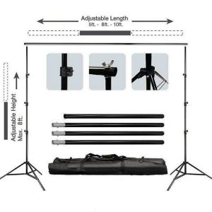 Backdrop Stand |   8ftX10ft Metal Adjustable Photography Backdrop Stand Kit and FREE Clips Backdrop Stand Backdrop Stand