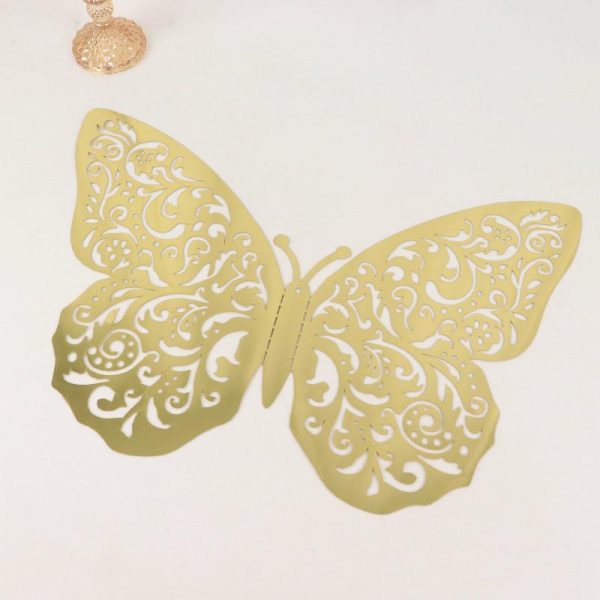 Backdrop & Wall Decals |   10 Pack Metallic Gold Foil Jumbo 3D Butterfly Wall Stickers, 14″x20″ Disposable Paper Charger Placemats Backdrop & Wall Decals Backdrop & Wall Decals