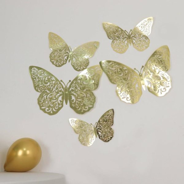 Backdrop & Wall Decals |   10 Pack Metallic Gold Foil Jumbo 3D Butterfly Wall Stickers, 14″x20″ Disposable Paper Charger Placemats Backdrop & Wall Decals Backdrop & Wall Decals