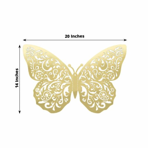 Backdrop & Wall Decals |   10 Pack Metallic Gold Foil Jumbo 3D Butterfly Wall Stickers, 14″x20″ Disposable Paper Charger Placemats Backdrop & Wall Decals Backdrop & Wall Decals