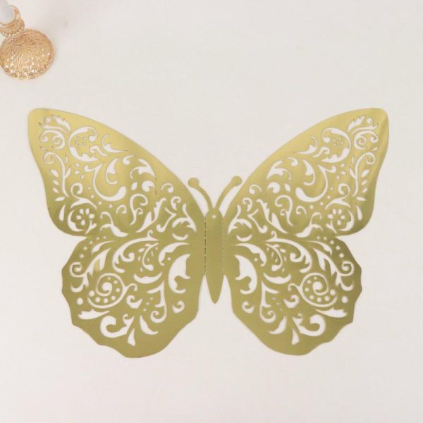 Backdrop & Wall Decals |   10 Pack Metallic Gold Foil Jumbo 3D Butterfly Wall Stickers, 14″x20″ Disposable Paper Charger Placemats Backdrop & Wall Decals Backdrop & Wall Decals