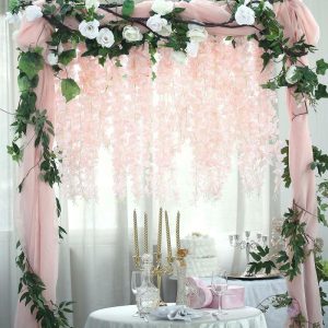 Backdrop & Wall Decals |   42″ Blush Artificial Silk Hanging Wisteria Flower Garland Vines – Elaborated 5 Full Strands in 1 Bush Backdrop & Wall Decals Backdrop & Wall Decals