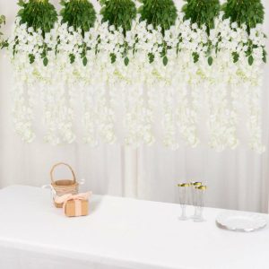 Backdrop & Wall Decals |   5 Pack 44″ White Artificial Silk Hanging Wisteria Flower Vines Backdrop & Wall Decals Backdrop & Wall Decals