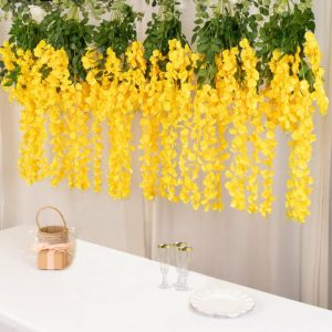 Backdrop & Wall Decals |   5 Pack 44″ Yellow Artificial Silk Hanging Wisteria Flower Vines Backdrop & Wall Decals Backdrop & Wall Decals