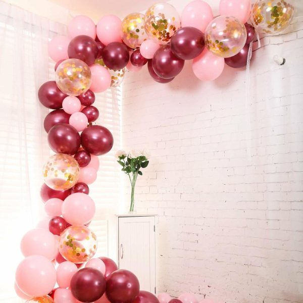 Balloons |   110 Pack Burgundy, Clear and Pink DIY Balloon Garland Arch Party Kit Balloons Balloons