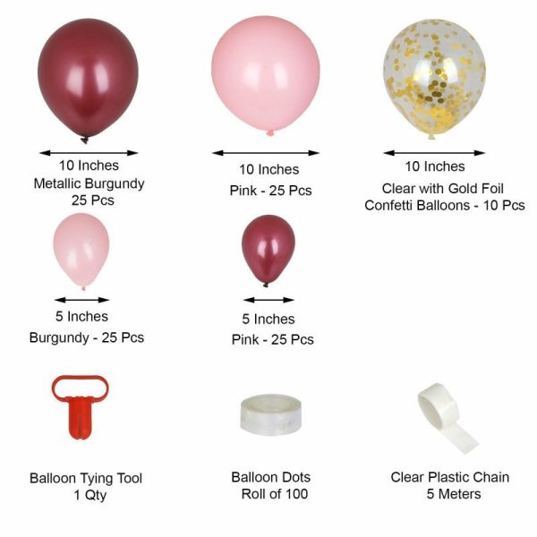 Balloons |   110 Pack Burgundy, Clear and Pink DIY Balloon Garland Arch Party Kit Balloons Balloons