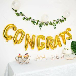 Balloons |   13″ Ready-To-Use Shiny Gold “Congrats” Mylar Foil Balloon Banner Sign Balloons Balloons