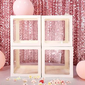 Balloons |   2 Pack 12″ White Clear Baby Shower Party Decoration Boxes, Transparent DIY Balloon Boxes Balloons Balloons