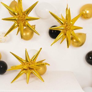 Balloons |   5 Pack Large Metallic Gold 14-Point Starburst Foil Balloons, 27″ Fireworks Star Explosion Mylar Party Balloons Balloons Balloons