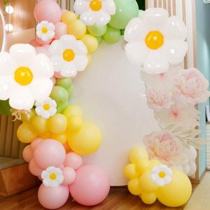 Balloons |   Set of 10 White Daisy Flower-Shaped Mylar Foil Balloons, Assorted Floral Balloon Party Decorations with Balloon Dots – 10″, 19″, 27″ Balloons Balloons