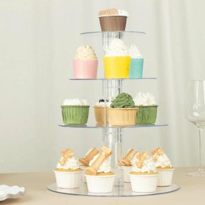 Cake Decorating Supplies |   4-Tier Clear Round Acrylic Cupcake Tower Stand, Heavy Duty Cake Stand Dessert Display with Film Sheets – 14″ Tall Cake Decorating Supplies Cake Decorating Supplies