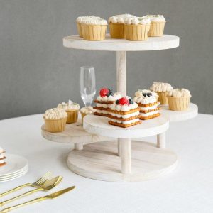 Cake Decorating Supplies |   4-Tier Whitewash Wooden Cupcake Tower Dessert Stand, 14″ Tall Farmhouse Style Cake Stand with Round Tiered Trays Cake Decorating Supplies Cake Decorating Supplies