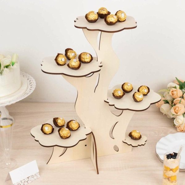 Cake Decorating Supplies |   5-Tier Natural Laser Cut Wooden Tree Tower Cupcake Dessert Stand, 19″ Tall Rustic Cake Display Stand Cake Decorating Supplies Cake Decorating Supplies