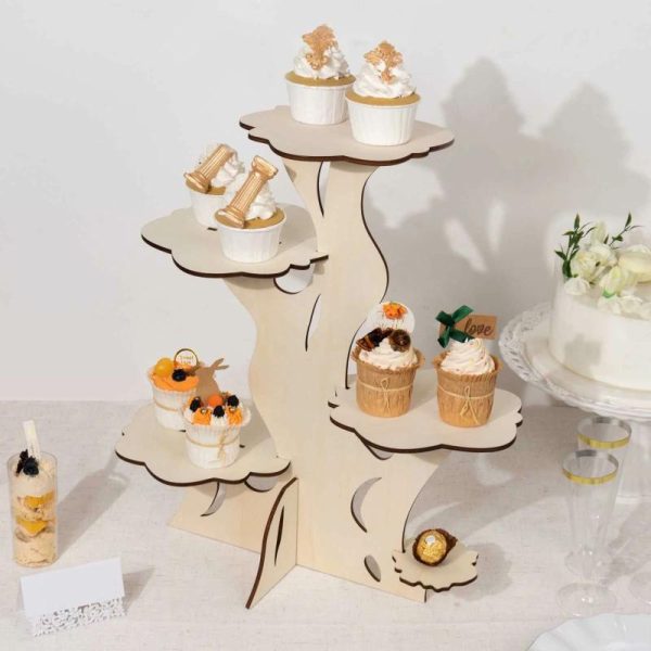 Cake Decorating Supplies |   5-Tier Natural Laser Cut Wooden Tree Tower Cupcake Dessert Stand, 19″ Tall Rustic Cake Display Stand Cake Decorating Supplies Cake Decorating Supplies