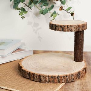 Cake Decorating Supplies |   8″ 2-Tier Natural Elm Wood Slice Cheese Board Cupcake Stand, Rustic Centerpiece Cake Decorating Supplies Cake Decorating Supplies