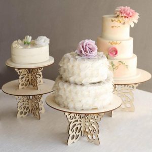 Cake Decorating Supplies |   Set of 4 Natural Butterfly Wooden Cupcake Dessert Holder Display Stand, Round Stackable Rustic Cake Stand Table Centerpiece – 10″,12″,14″,16″ Cake Decorating Supplies Butterfly Collection