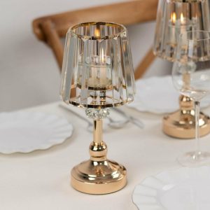 Candelabra & Candle Holders |   2 Pack Gold Metal Votive Tea Light Candle Holders With Clear Glass Lamp Shade, 11″ Nordic Pillar Candle Stand Centerpieces Candelabra & Candle Holders Candelabra & Candle Holders