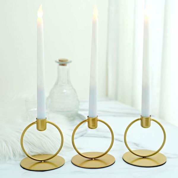 Candelabra & Candle Holders |   3 Pack 4″ Gold Metal Ring Frame Taper Candle Holder Stands, Geometric Table Centerpieces Candelabra & Candle Holders Candelabra & Candle Holders