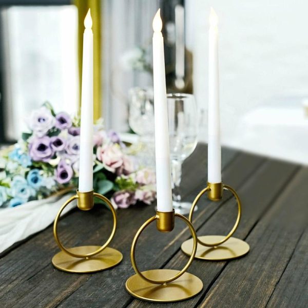 Candelabra & Candle Holders |   3 Pack 4″ Gold Metal Ring Frame Taper Candle Holder Stands, Geometric Table Centerpieces Candelabra & Candle Holders Candelabra & Candle Holders