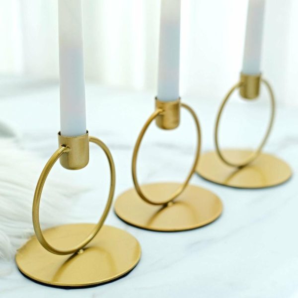 Candelabra & Candle Holders |   3 Pack 4″ Gold Metal Ring Frame Taper Candle Holder Stands, Geometric Table Centerpieces Candelabra & Candle Holders Candelabra & Candle Holders