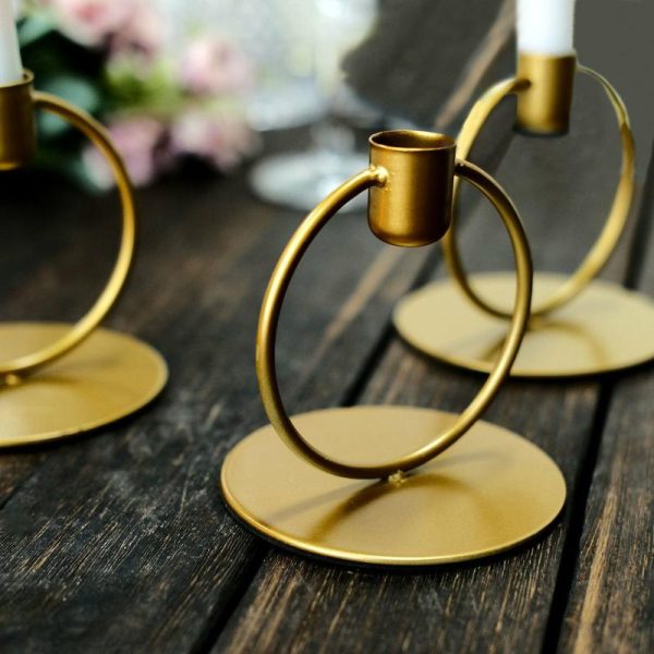 Candelabra & Candle Holders |   3 Pack 4″ Gold Metal Ring Frame Taper Candle Holder Stands, Geometric Table Centerpieces Candelabra & Candle Holders Candelabra & Candle Holders