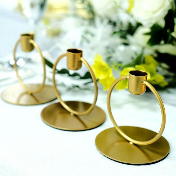 Candelabra & Candle Holders |   3 Pack 4″ Gold Metal Ring Frame Taper Candle Holder Stands, Geometric Table Centerpieces Candelabra & Candle Holders Candelabra & Candle Holders