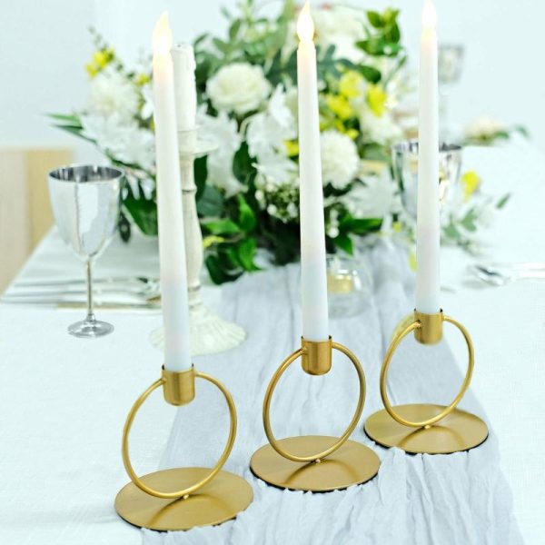 Candelabra & Candle Holders |   3 Pack 4″ Gold Metal Ring Frame Taper Candle Holder Stands, Geometric Table Centerpieces Candelabra & Candle Holders Candelabra & Candle Holders