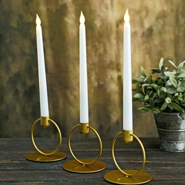 Candelabra & Candle Holders |   3 Pack 4″ Gold Metal Ring Frame Taper Candle Holder Stands, Geometric Table Centerpieces Candelabra & Candle Holders Candelabra & Candle Holders