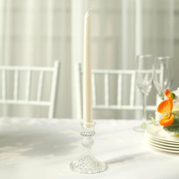 Candelabra & Candle Holders |   6 Pack 4″ Clear Glass Diamond Pattern Taper Candlestick Holders, Reversible Crystal Pillar Votive Candle Stands Chargers & Centerpieces Candelabra & Candle Holders