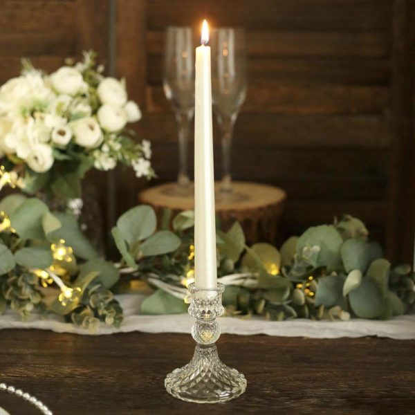 Candelabra & Candle Holders |   6 Pack 4″ Clear Glass Diamond Pattern Taper Candlestick Holders, Reversible Crystal Pillar Votive Candle Stands Chargers & Centerpieces Candelabra & Candle Holders