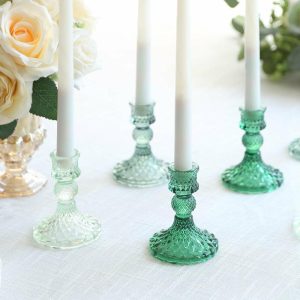 Candelabra & Candle Holders |   6 Pack Assorted Green Diamond Pattern Glass Pillar Votive Candle Stands, 4″ Reversible Crystal Taper Candlestick Holders Candelabra & Candle Holders Candelabra & Candle Holders