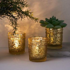 Candelabra & Candle Holders |   6 Pack Gold Mercury Glass Primrose Candle Holders, Votive Tealight Holders Candelabra & Candle Holders Candelabra & Candle Holders