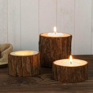 Candelabra & Candle Holders |   Set of 3 Assorted Rustic Wood Slice Tealight Candle Holders, Farmhouse Tree Branch Wedding Table Décor – 2.75″, 1.5″, 1.25″ Candelabra & Candle Holders Candelabra & Candle Holders