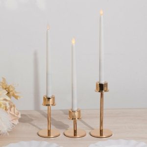 Candelabra & Candle Holders |   Set of 3 Gold Metal Taper Candle Stands with Round Base, Hurricane Candlestick Holders – 3.5″,5.5″,8″ Candelabra & Candle Holders Candelabra & Candle Holders