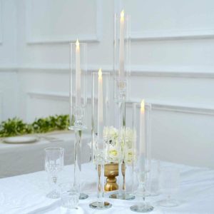 Candelabra & Candle Holders |   Set of 4 Clear Crystal Glass Hurricane Taper Candle Holders With Tall Cylinder Chimney Tubes – 14″, 18″, 22″, 26″ Candelabra & Candle Holders Candelabra & Candle Holders